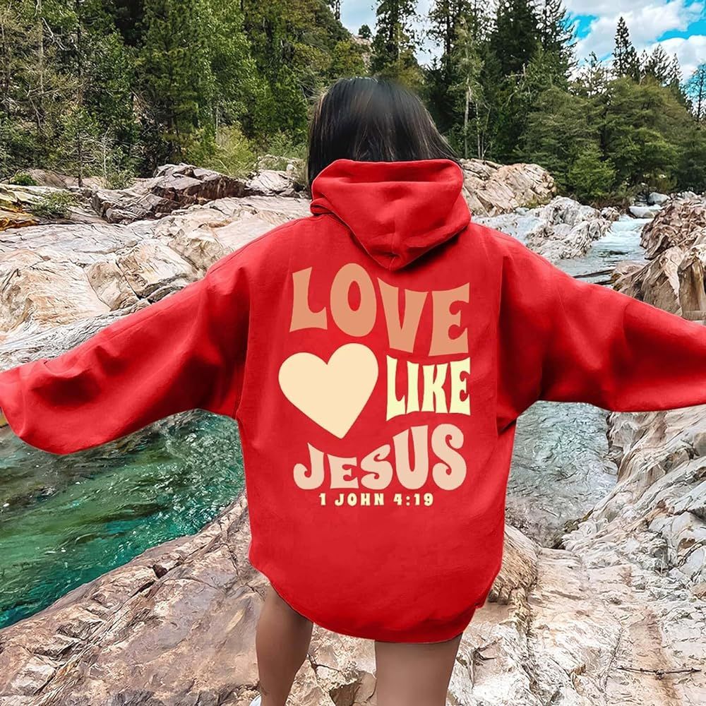 XINSHIDE Love Like Jesus Hoodies For Women Letter Graphic Christian Faith Hoodies Pocket Long Sleeve Drawstring Sweatshirts | Amazon (US)