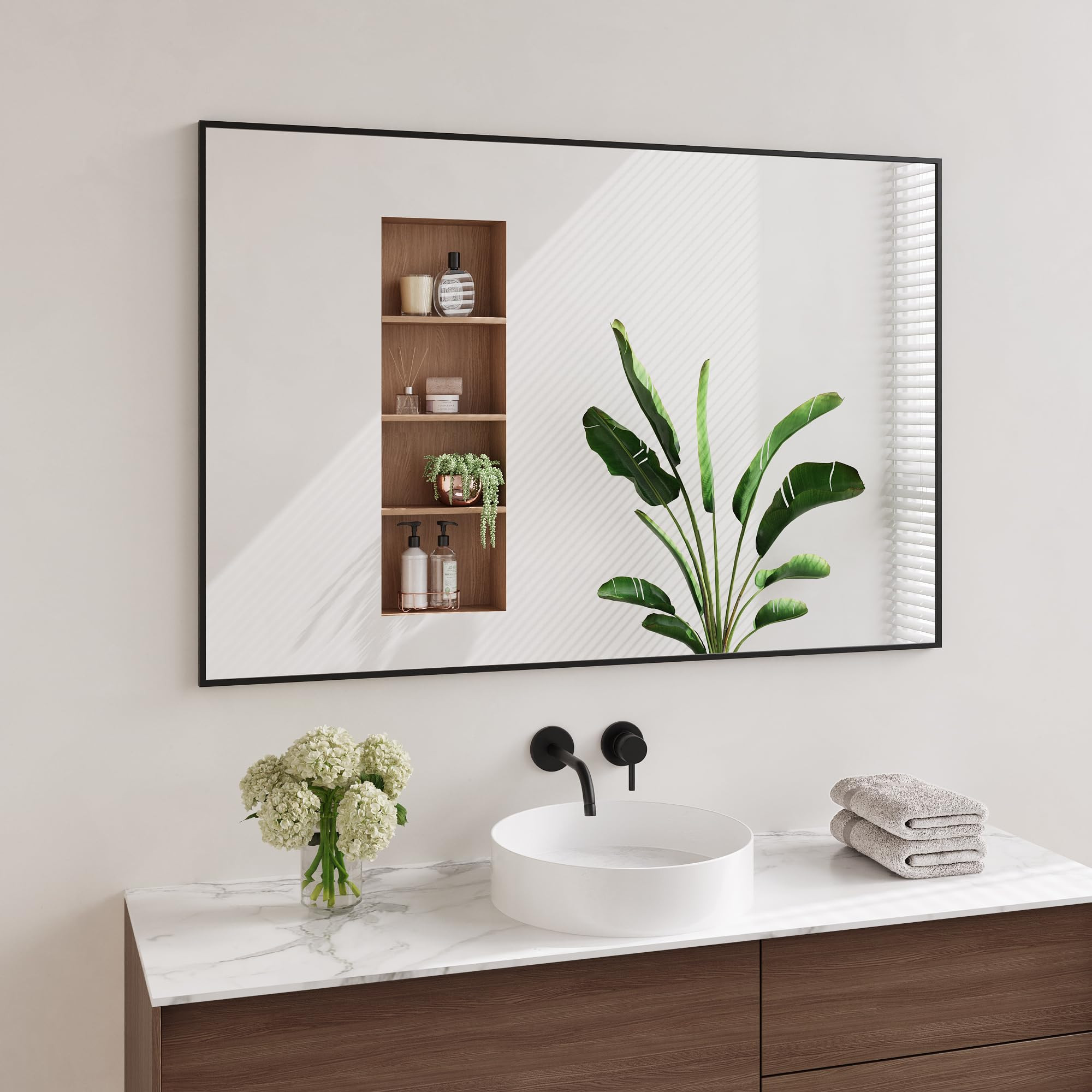 Koonmi Black Mirrors for Wall, 30x48 Inch Bathroom Mirror, Rectangular Wall Mirror for Living Roo... | Amazon (US)