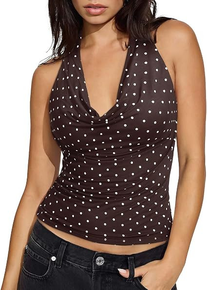 SUUKSESS Women Deep V Built in Bra Cowl Halter Tops Going Out Open Back Tank Tops | Amazon (US)