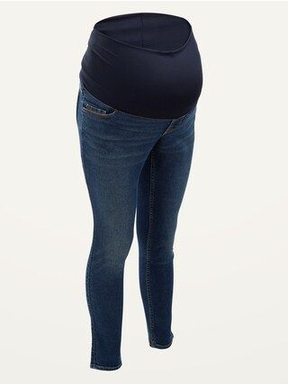 Maternity Roll-Over Rockstar 360° Stretch Super Skinny Medium-Wash Jeans | Old Navy (US)