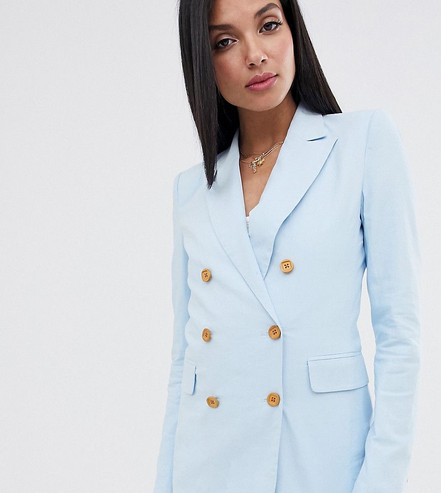 Fashion Union Tall linen double breasted blazer co-ord-Blue | ASOS (Global)