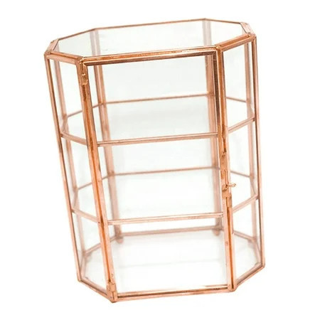 Segolike Clear Glass Jewelry Box Home Decor Storage Valentines Day Gift Vanity Lidded Box Vintage Glass Keepsake Box for Rings Trinket Rose Gold | Walmart (US)