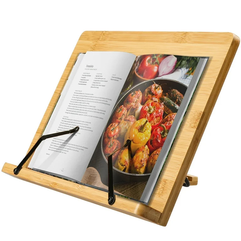 Bamboo Book Stand, Large Cookbook Holder Reading Book Holder with 5 Adjustable Height, Foldable W... | Walmart (US)