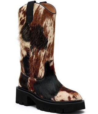 Marc Nolan Women's Daisy Cow Print Hair Calf Lug Sole Tall Western Boots | Dillard's | Dillard's