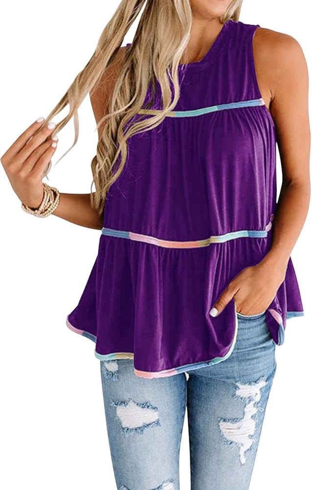 MIHOLL Women's Babydoll Tops Sleeveless Summer Casual Loose T Shirt Flowy Tank Top | Amazon (US)