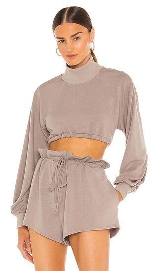 Georgi Cropped Sweatshirt in Taupe | Revolve Clothing (Global)
