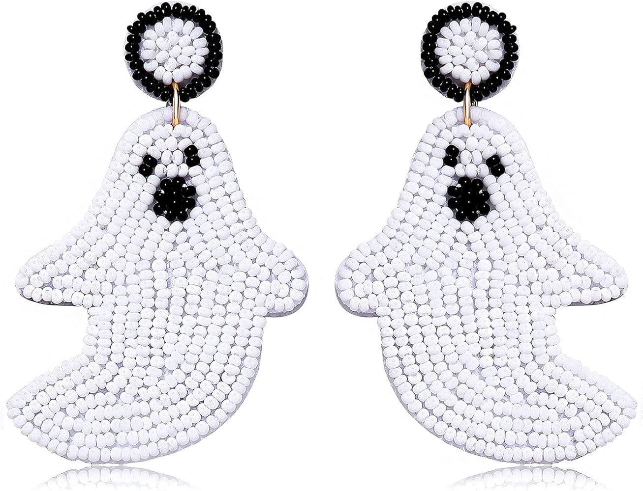 NVENF Halloween Earrings Spooky Beaded Ghost Pumpkin Dangle Earrings for Women Handmade Bead Drop... | Amazon (US)