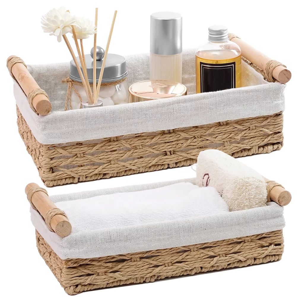 Round Paper Rope Storage Basket Wicker Baskets for Organizing with Handle Decorative Storage Bins... | Walmart (US)