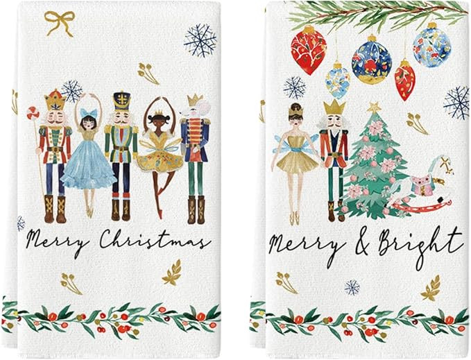 Artoid Mode Nutcrackers Xmas Balls and Trees Merry Christmas Kitchen Towels Dish Towels, 18x26 In... | Amazon (US)