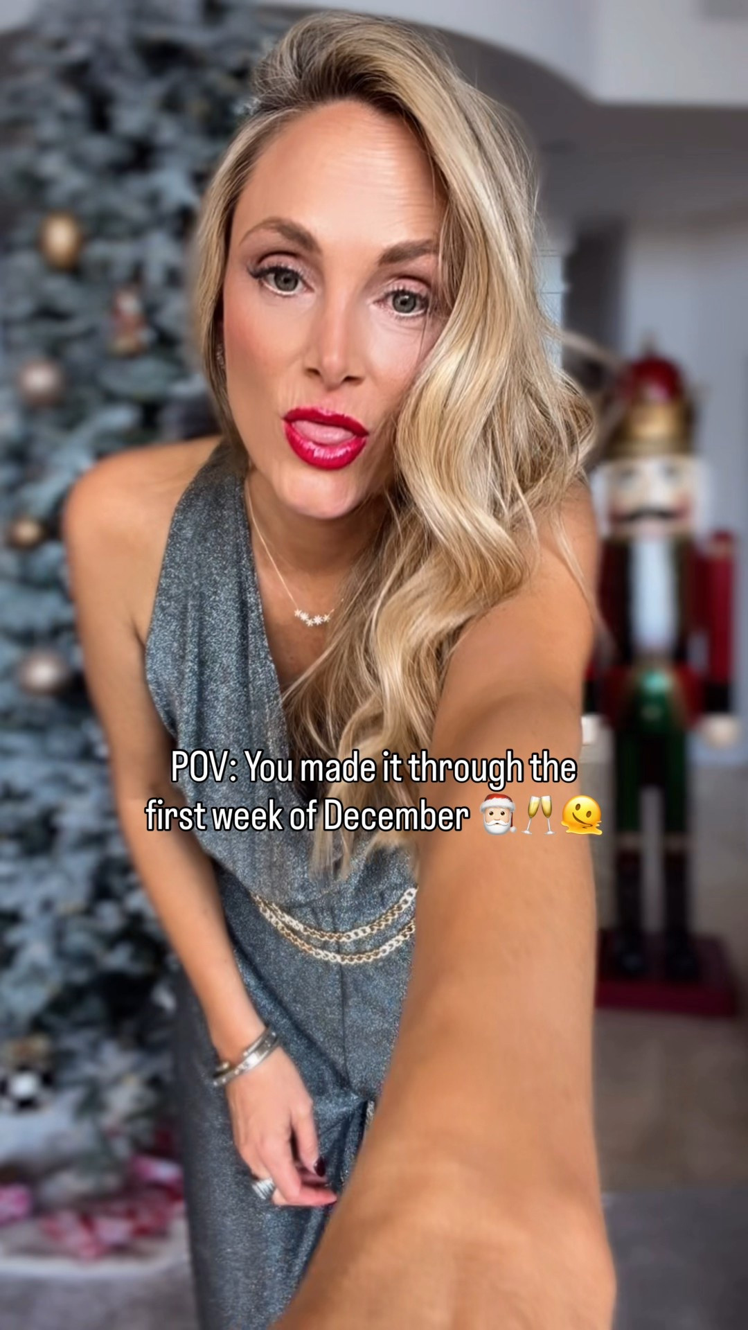 POV: you made it through the first week of December 🥂🎅🏻💫 how fun is this metal metallic jumpsuit would be perfect for a holiday party!!! (currently on sale) 

#LTKGiftGuide #LTKgrwm #LTKHoliday