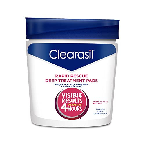 Clearasil Rapid Rescue Deep Treatment Acne Face Pads, Maximum Strenght with 2% Salicylic Acid Acne Treatment Medicine, 90 Count | Amazon (US)