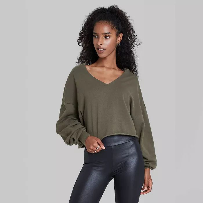 Women's V-Neck Pullover Cropped Sweatshirt - Wild Fable™ | Target