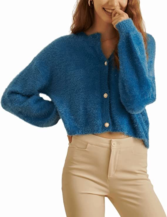 Women Long Sleeve Button Up Knit Top Casual Cardigan Sweater … | Amazon (US)