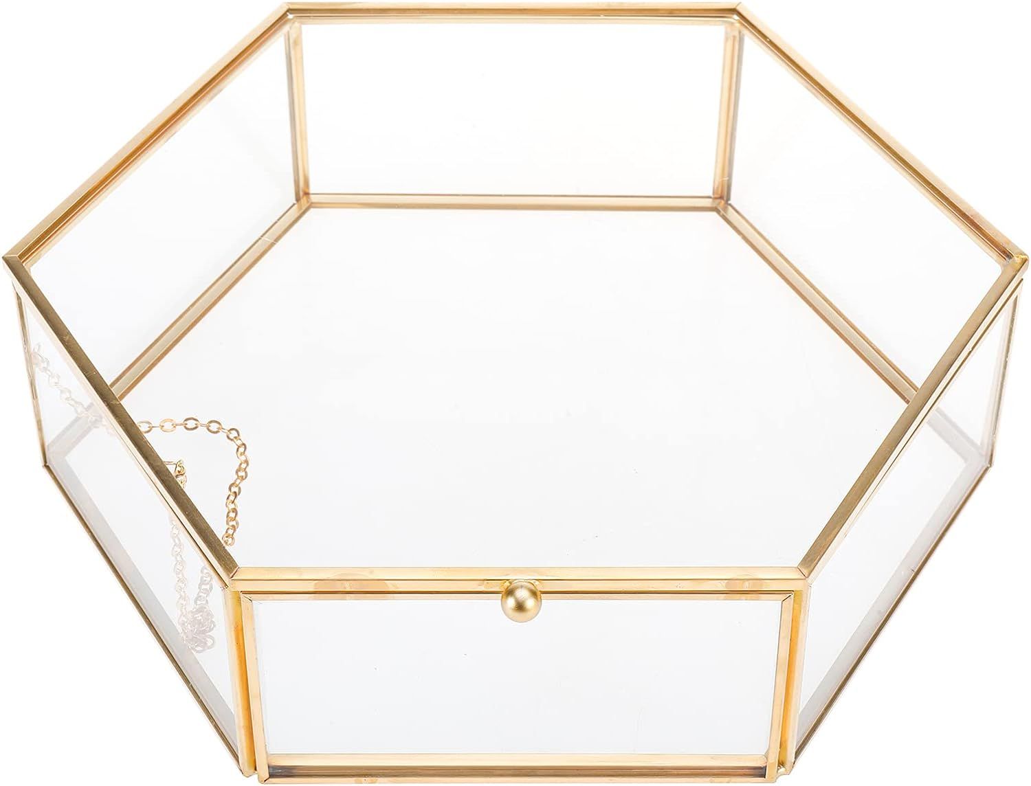HighFree Glass Vintage Jewelry Box, Hexagon Golden Geometric Ring Display Jewelry Organizer, Keep... | Amazon (US)