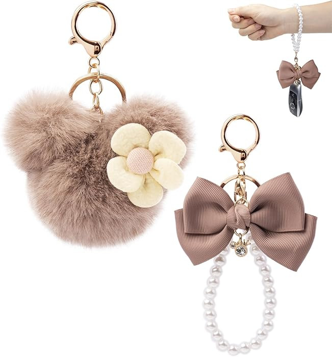 Keychain Pom Pom Cute Bow Key Chain Pearl Wristlet Keychains Handbags Backpack Bag Purse Accessor... | Amazon (US)