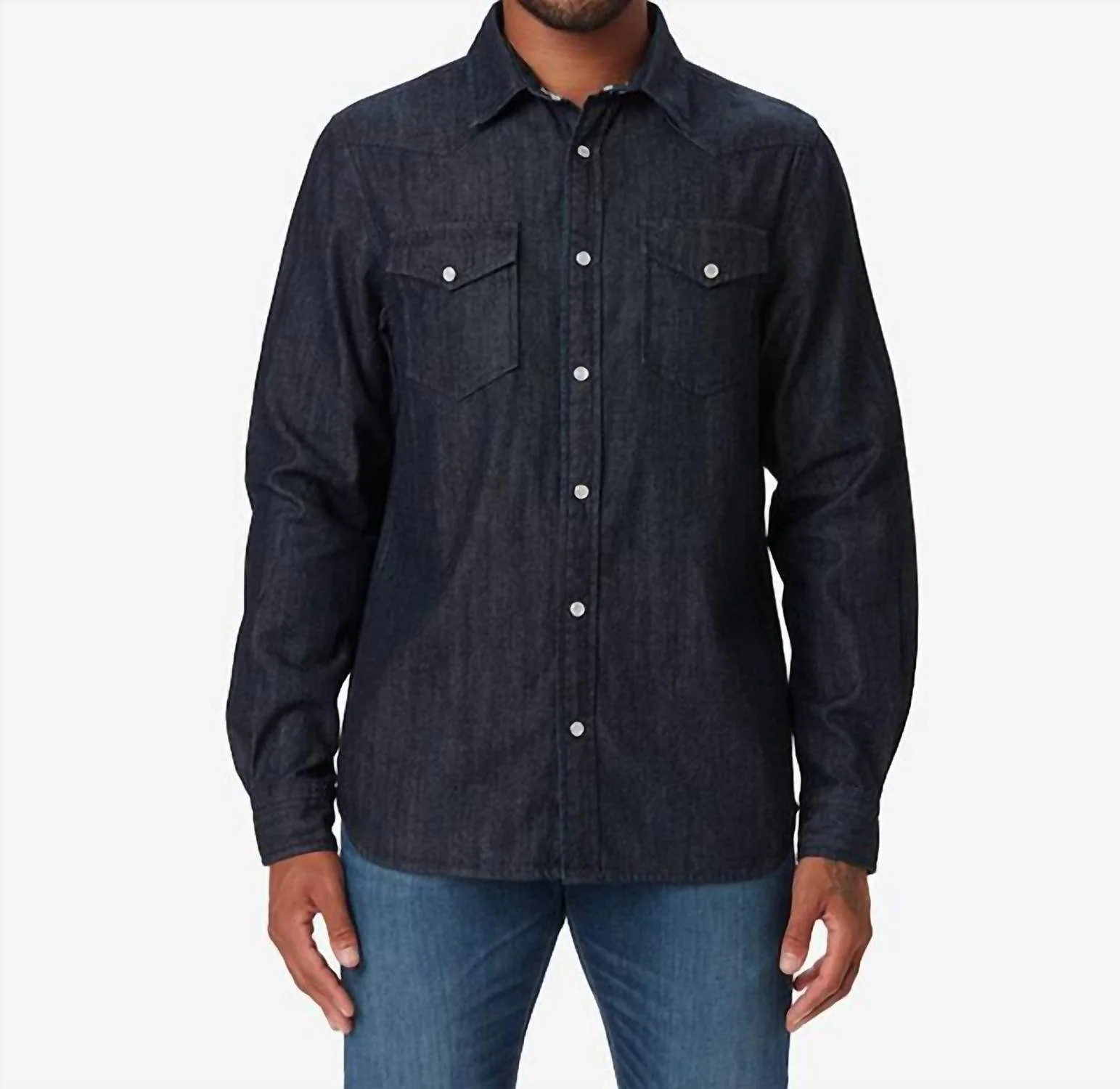Men's Mid Weight Denim Shirt In Dark Wash Denim | Shop Simon