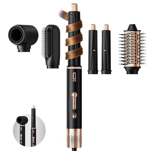 O.H.B 5 in 1 Hot Air Hair Styler, 110,000 RPM High Speed Hair Dryer Brush, Ionic Air Styler Wrap with Fast Drying, No Heat Damage Air Multi Styler for Volumize, Curl, Straighten for Travel, Black Gold | Amazon (US)