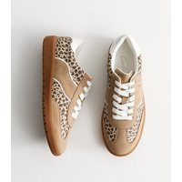 Women's Stone Leopard Print Panelled Low Top Trainers New Look | New Look (UK)