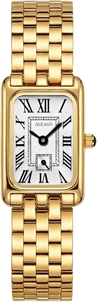 Gold Watches for Women,Vintage Bracelet Roman Dial Rectangular Ultra-Thin Case with Adjustment To... | Amazon (US)
