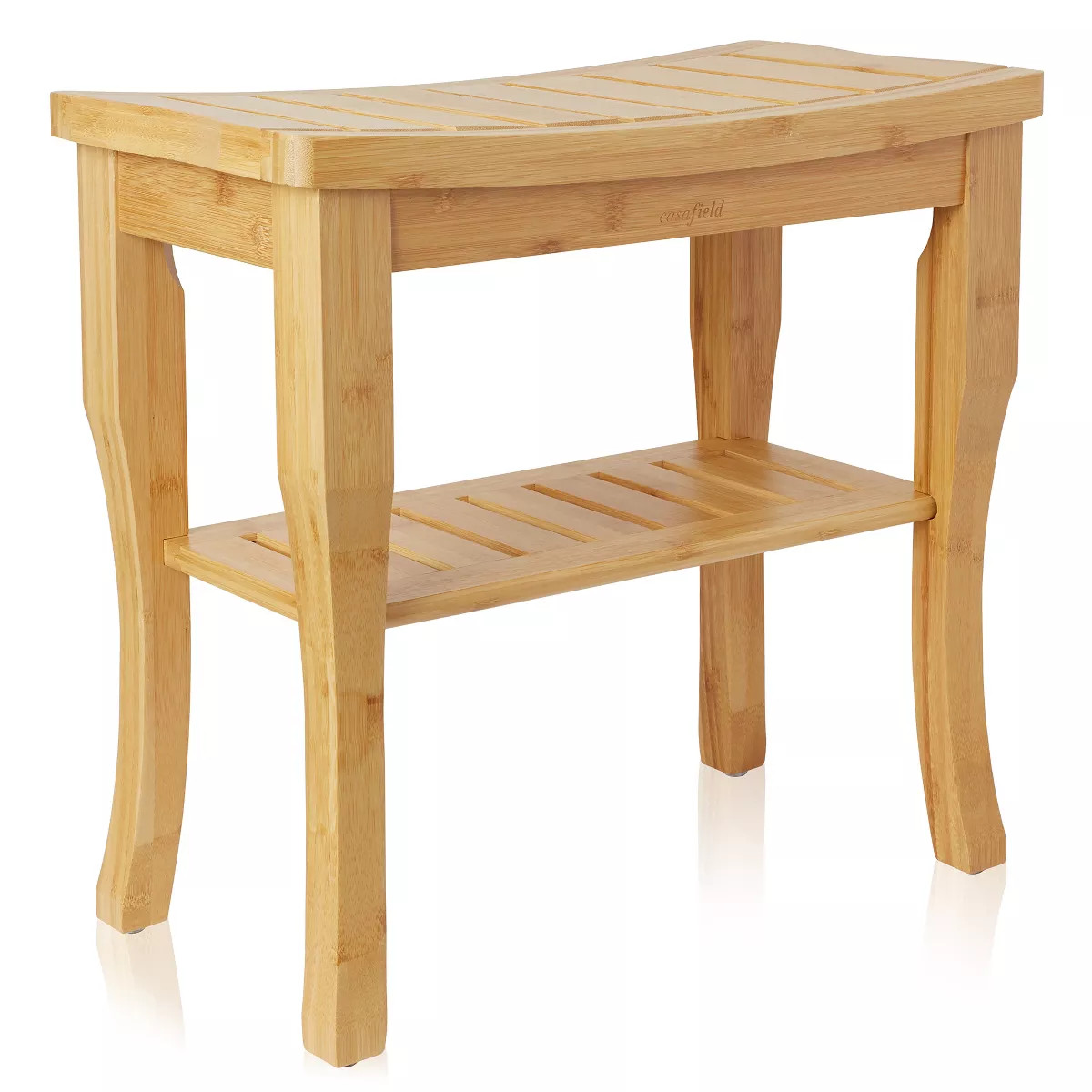 Casafield Bamboo Bathroom Bench Spa Stool, Curved Seat with Storage Shelf | Target