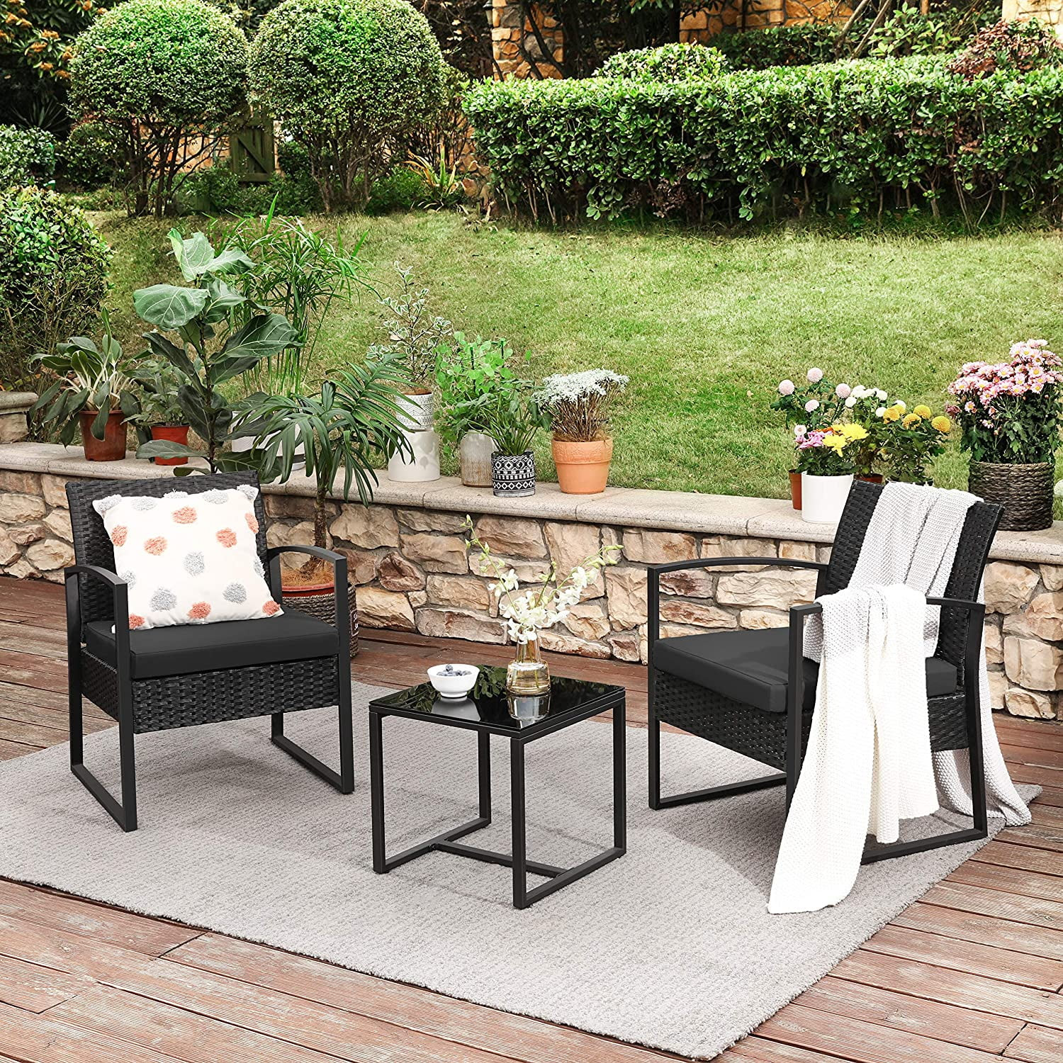 SONGMICS 3-Piece Patio Set Outdoor Patio Furniture Sets, 2 Chairs and 1 Table, Black - Walmart.co... | Walmart (US)