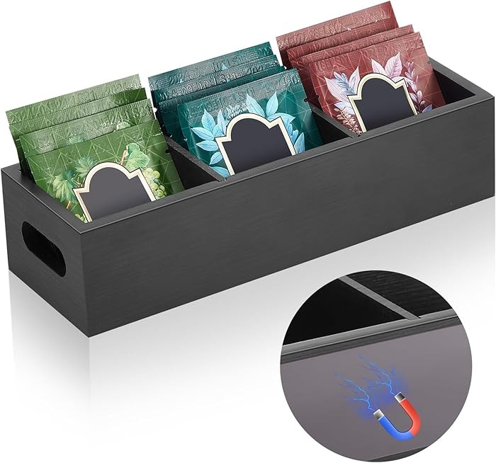 Magnetic Wooden Tea Bag Organizers with 3 Slots, Dual-purpose Tea Bag Holder Organizer for Counte... | Amazon (US)