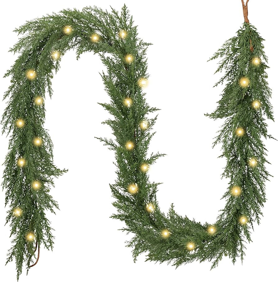 Valery Madelyn 6ft/183cm Realistic Christmas Garland with Lights, Pre Lit Norfolk Pine Garland wi... | Amazon (UK)