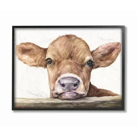 Stupell Industries Cute Baby Cow Animal Watercolor Painting Framed Giclee Texturized Art by George D | Walmart (US)