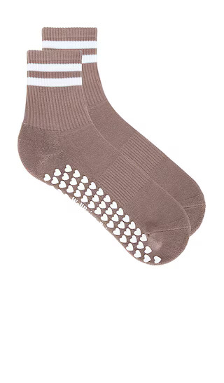 Striped Half Crew Grip Sock in Driftwood & White | Revolve Clothing (Global)