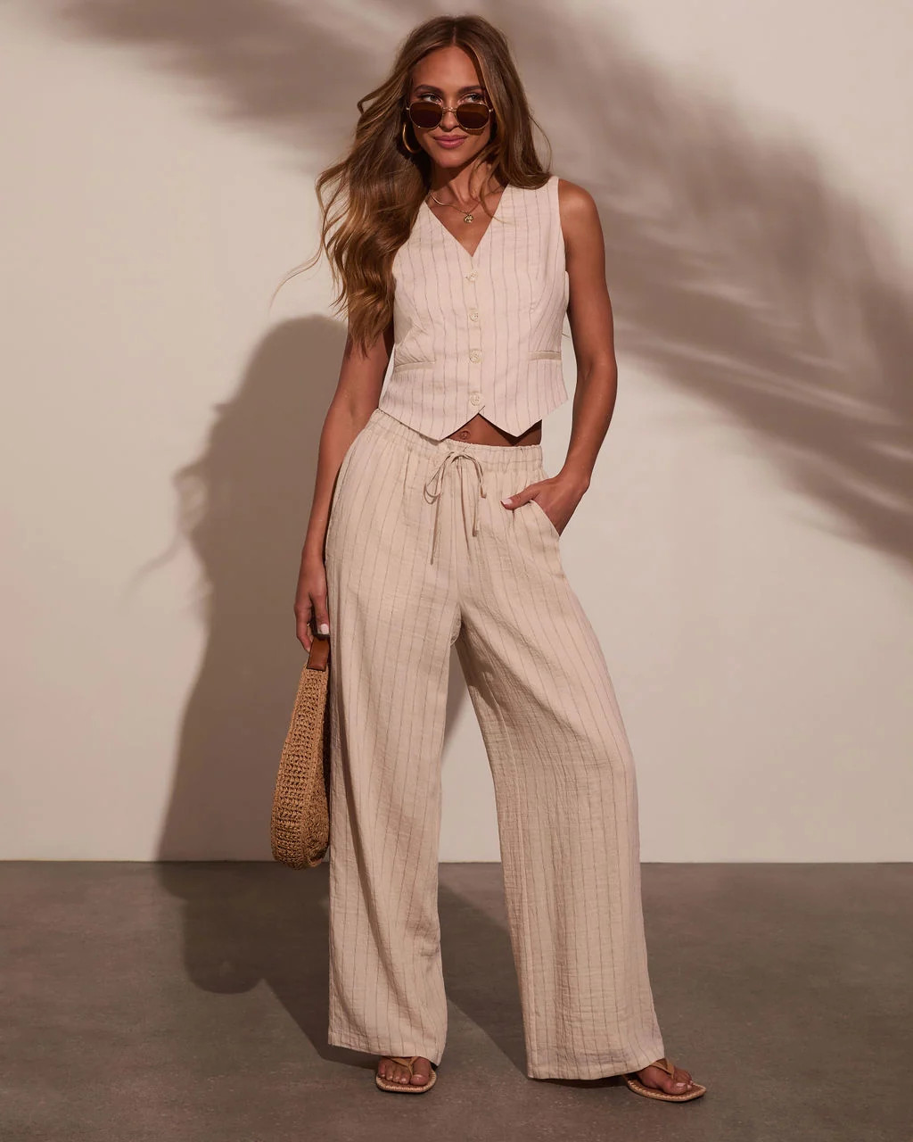 Hazel Pinstripe Linen Vest Top | VICI