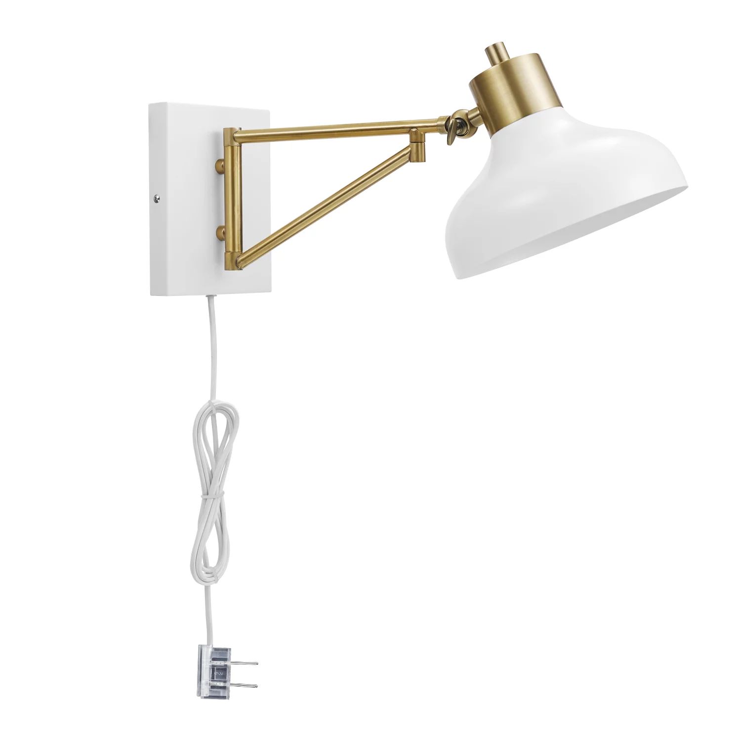 Globe Electric Berkeley 1-Light White and Brass Plug-In or Hardwire Swing Arm Wall Sconce, 51344 ... | Walmart (US)