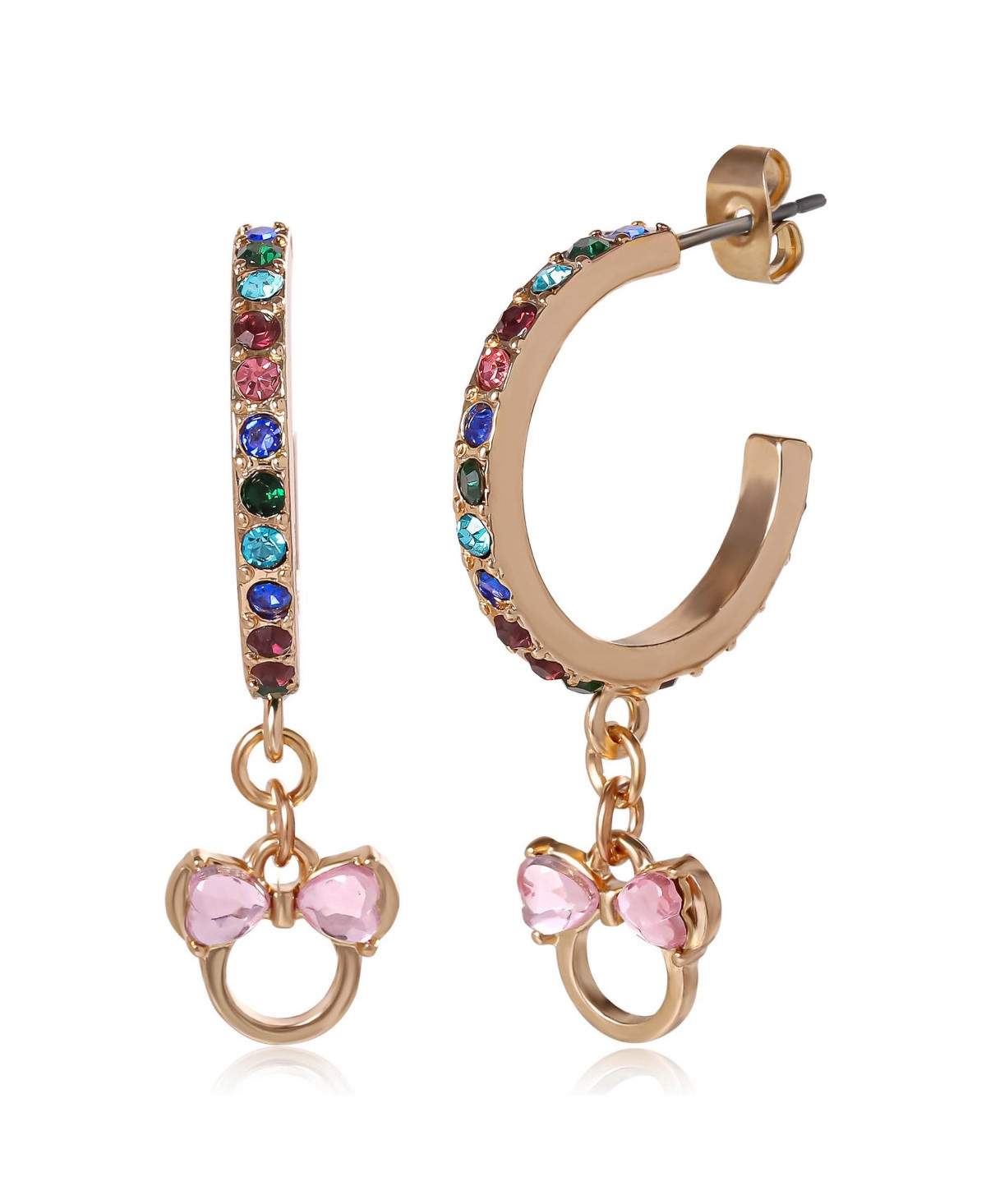 Disney Minnie Mouse Charm Dangle Hoop Earrings - Gold tone, pink | Macy's