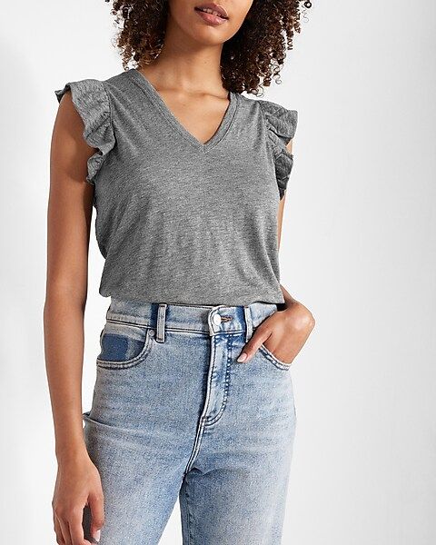 Skimming Slub Ruffle Sleeve Tee | Express