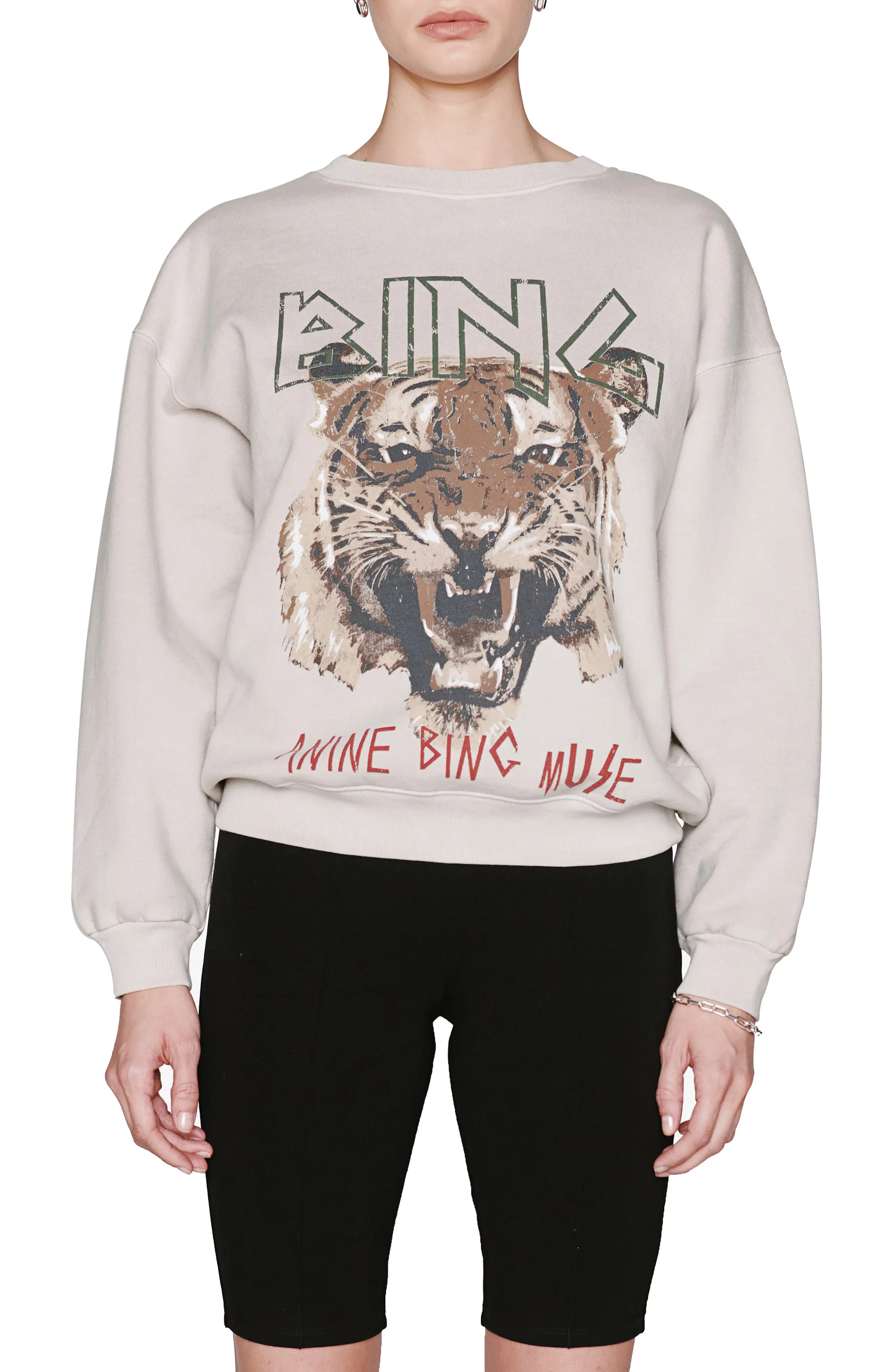 ANINE BING Tiger Organic Cotton Graphic Sweatshirt, Size X-Small in Grey at Nordstrom | Nordstrom