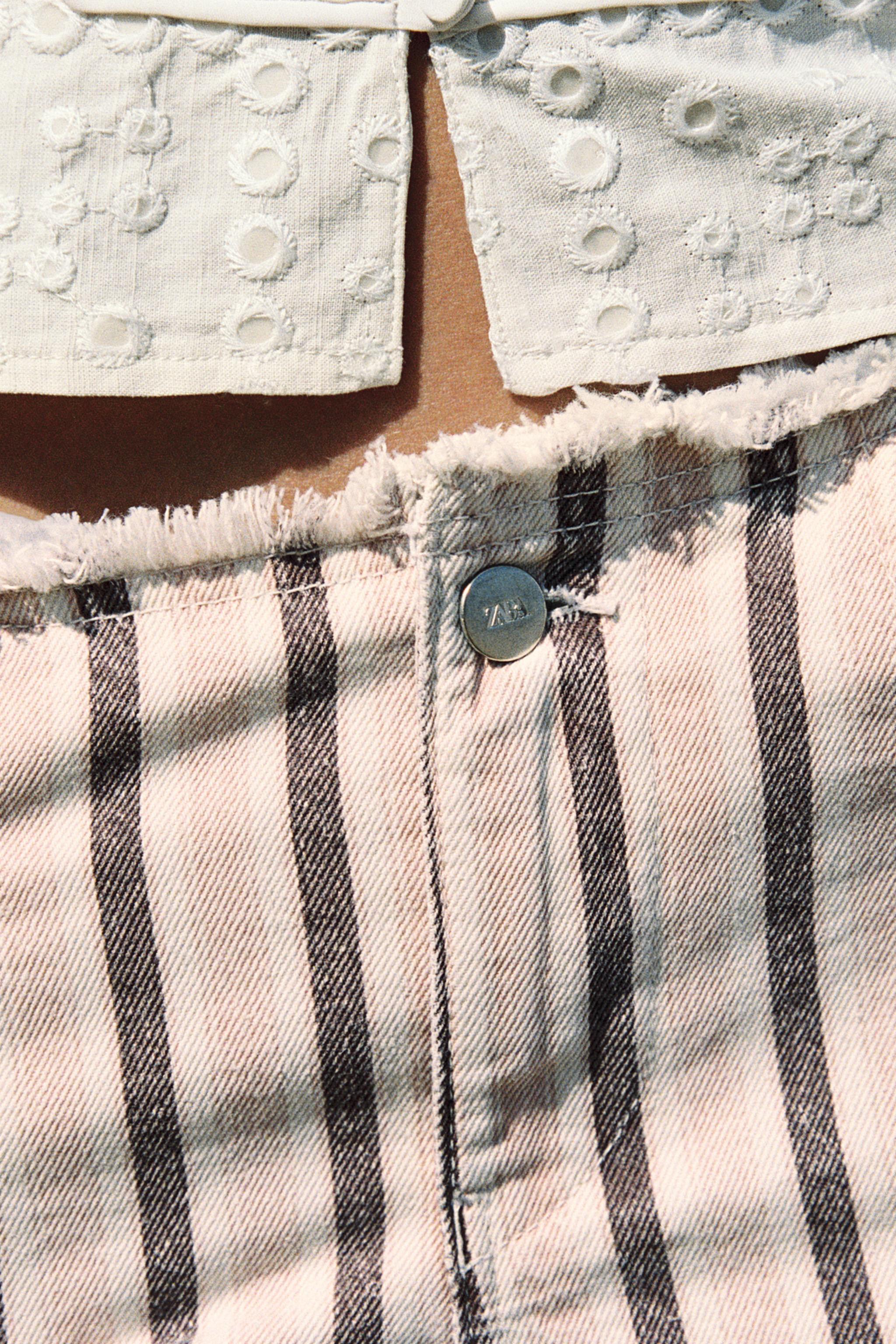 Z1975 FRAYED STRIPED DENIM SHORTS | Zara US