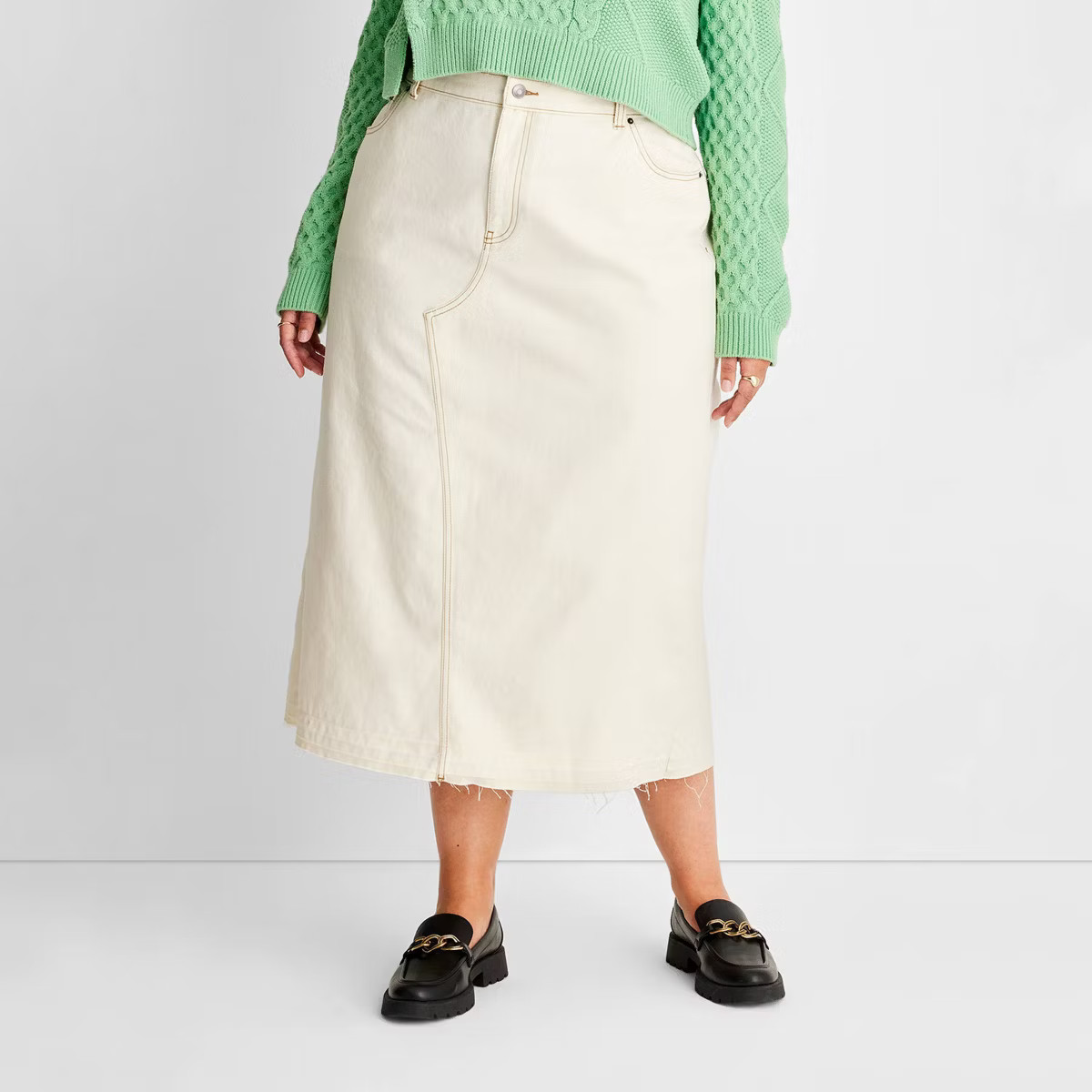 Women's Denim Midi Skirt - Future Collective™ with Reese Blutstein Ivory | Target