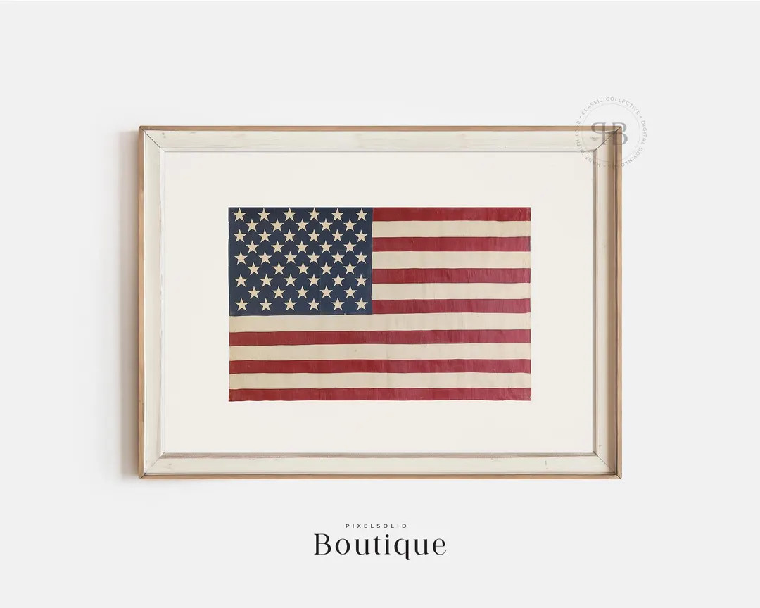 Patriotic American Flag Print Wall Art | USA Flag Decor & 4th of July Download | Vintage-style Re... | Etsy (US)