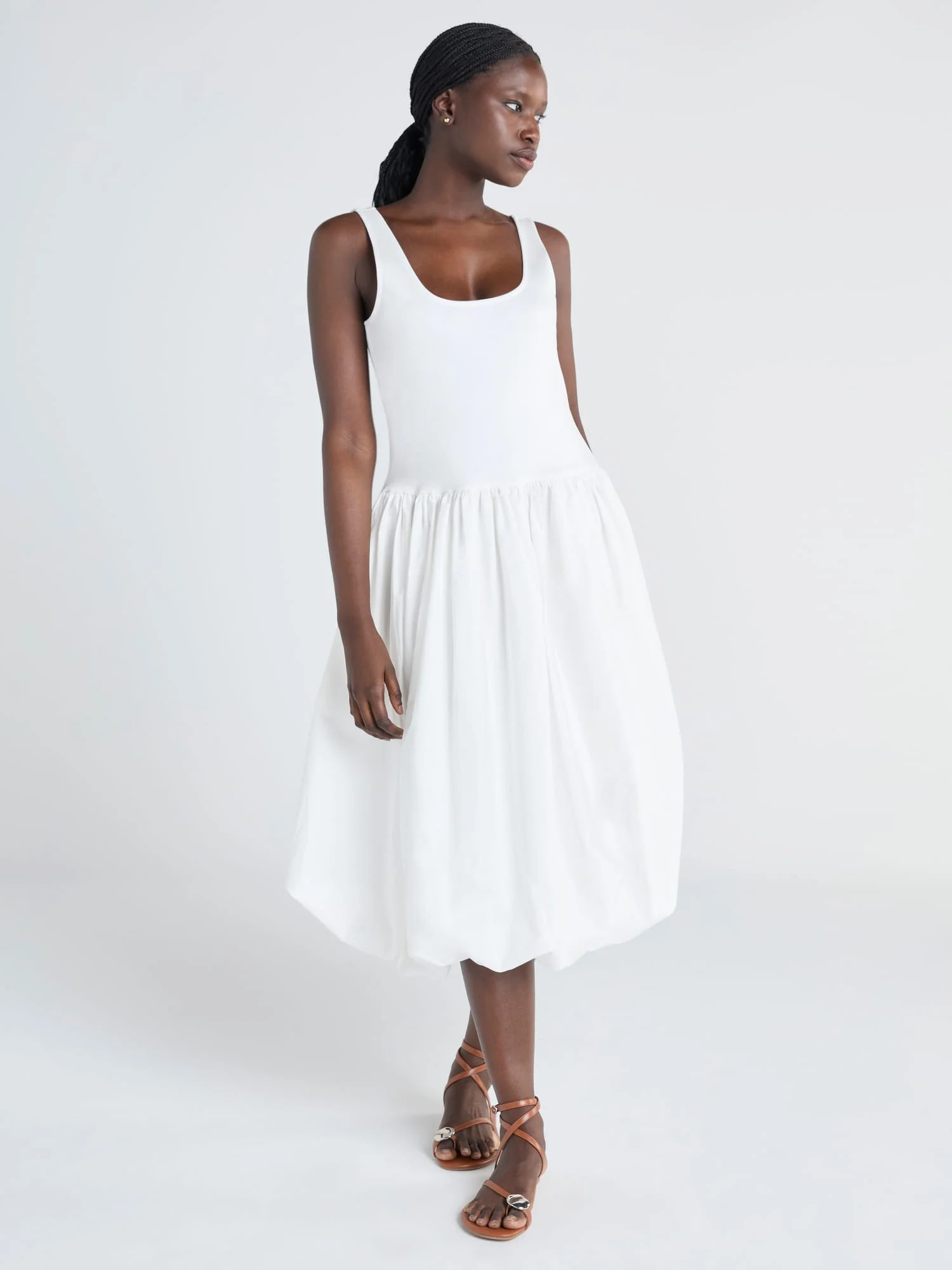 Scoop Women’s and Women's Plus Mixed Media Bubble Hem Midi Dress, Sizes XS-4X | Walmart (US)