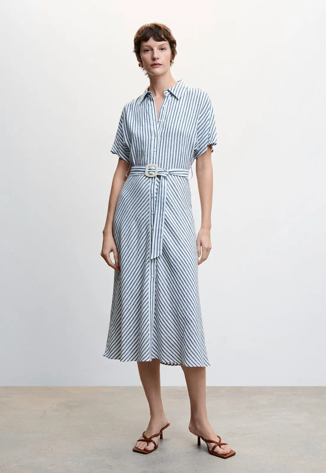 Vestido Chemise Mango Midi Listrado Azul | Dafiti (BR)