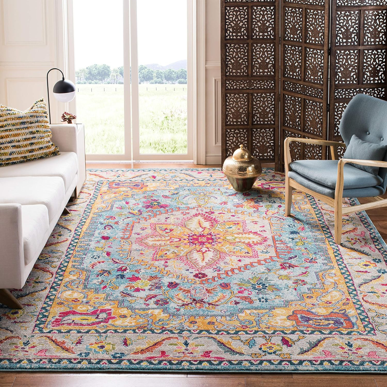 SAFAVIEH Area Rug 8x10 - Phoenix Collection - Large - Turquoise & Beige, Boho Oriental Medallion ... | Amazon (US)