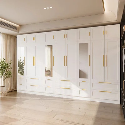 Spacious Three-Piece Closet System With Mirror, Drawers & Gold Handles | Wayfair North America