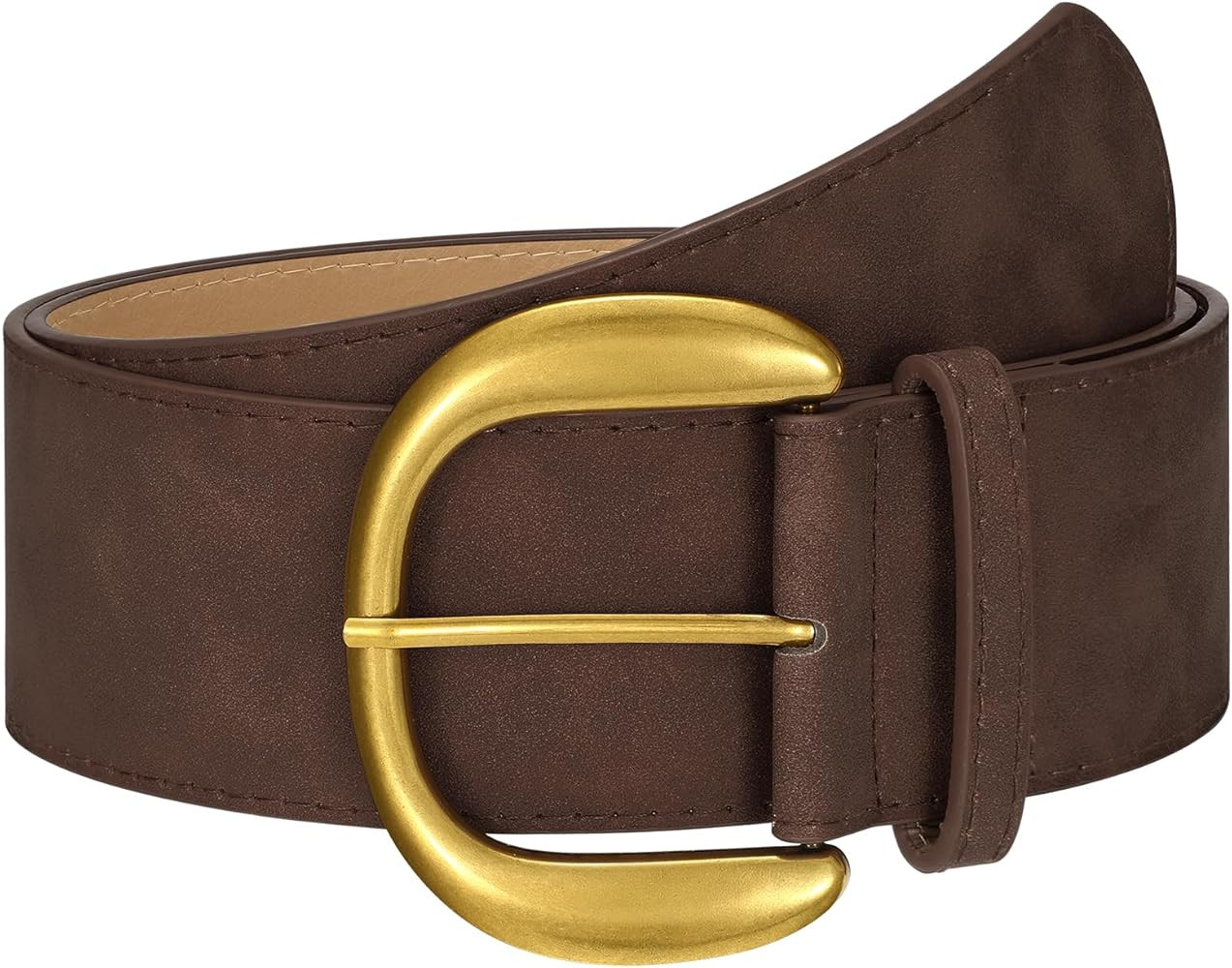 SANSTHS Women Wide Leather Belt for Dresses Jeans Fashion Thick Suede Waist Belts Ladies Chunky B... | Amazon (US)