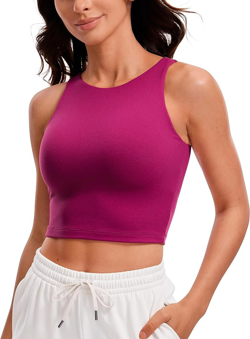 CRZ YOGA Womens Butterluxe Double Lined Cropped Tank Tops High Neck Racerback Tanks Sleeveless Ca... | Amazon (US)