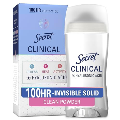 Secret Clinical Strength 100HR Sweat & Odor, Invisible Solid Antiperspirant Deodorant for Women, 3X Stress Protection with Hyaluronic Acid, PH Balanced, Powder Protection Scent, 2.6 oz | Amazon (US)