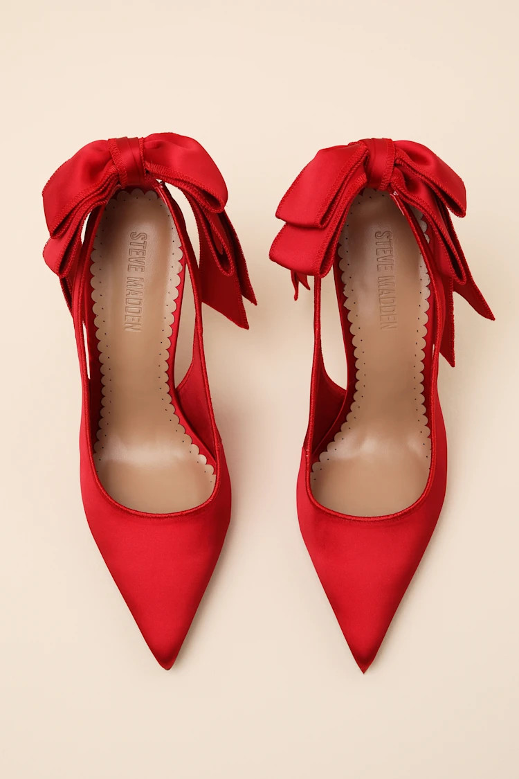 Teacup Red Bow Satin Bow Slingback Pumps | Lulus