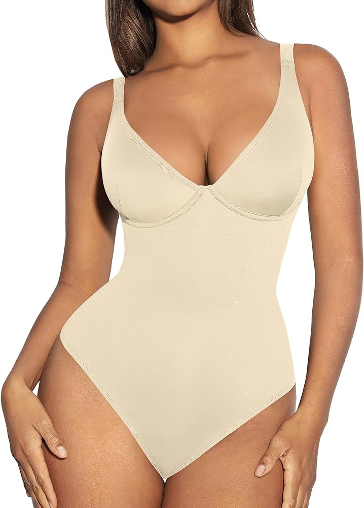 FeelinGirl Shapewear Bodysuits for Women Tummy Control Body Suits Deep V Neck Thong Body Shaper | Amazon (US)