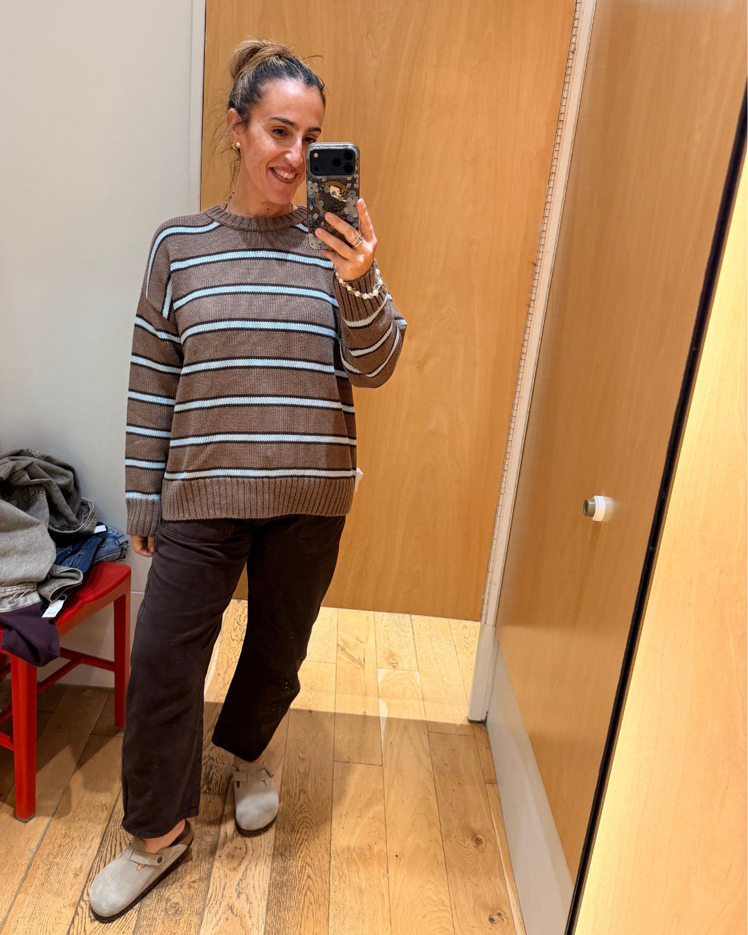 100% cotton and so nice! The fit is roomy in the perfect way! Wearing a size medium. size 10 in the pants is one size up. 

 #LTKootd #LTKmomlife #LTKOver40