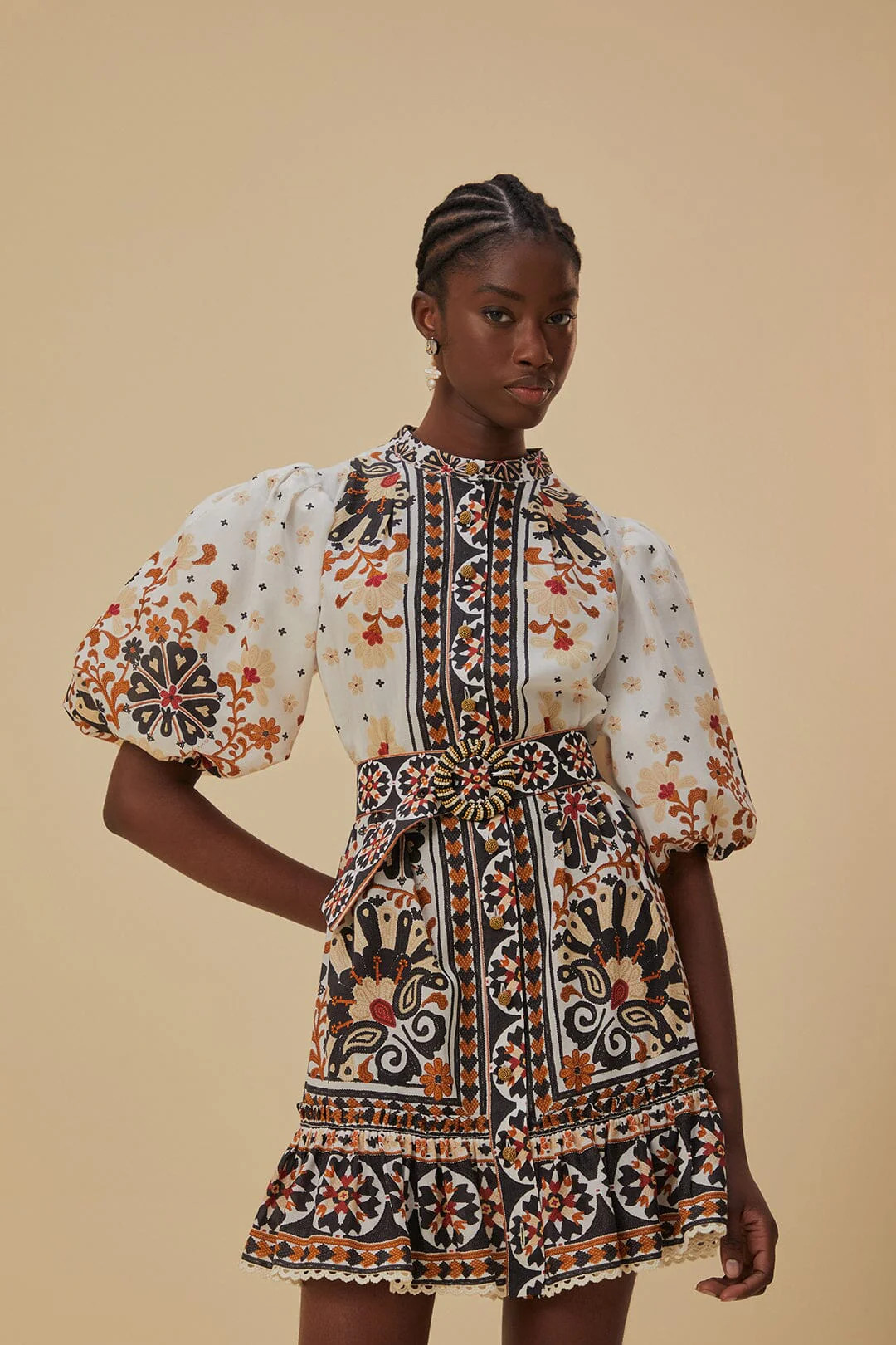 Flower Fan Tapestry Off-White Mini Dress | FarmRio (US)