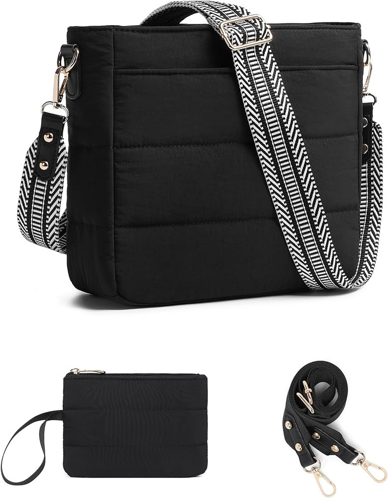 Purses for Women 2PCS Puffer Quilted Crossbody Shoulder Hobo Bags Trendy Ladies Handbag with Coin... | Amazon (US)