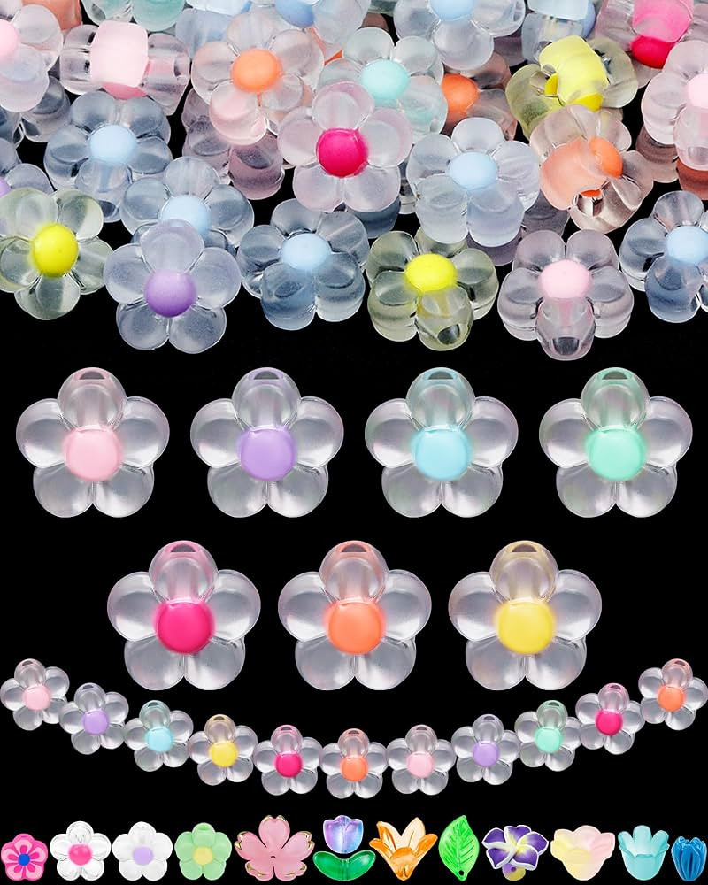 FIVEIZERO 300PCS Acrylic Flower Beads \u2014 Multicolor Transparent Flower Bracelet Charms for DI... | Amazon (US)